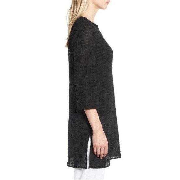 Eileen Fisher Sz XS Black Grid Texture Organic Cotton Voile Tunic Top $218 RARE - Picture 3 of 12